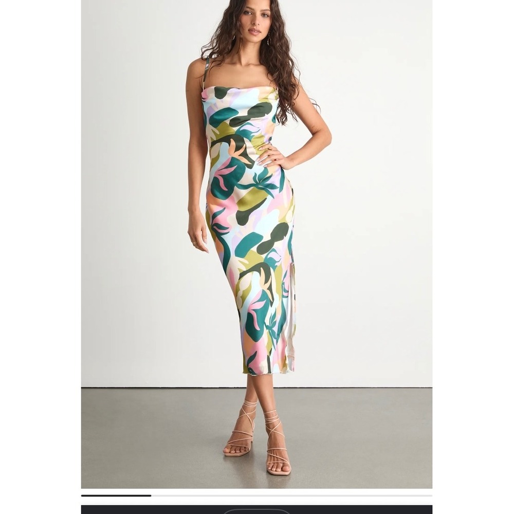 Midiana Multi Abstract Floral Tie-Back Midi Dress Extra large